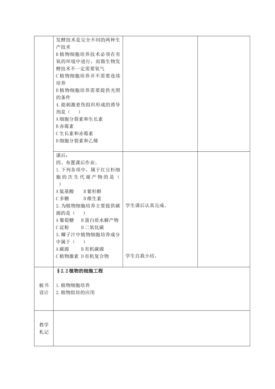 江苏省新沂市棋盘中学高中生物 《2.2植物细胞工程》教案二 新人教版选修3_第3页