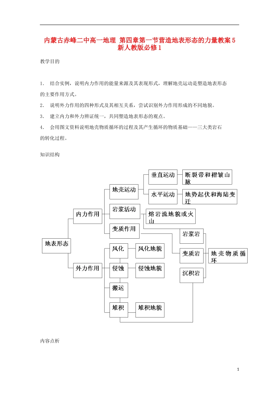 内蒙古赤峰二中高中地理 第四章第一节营造地表形态的力量教案5 新人教版必修1_第1页