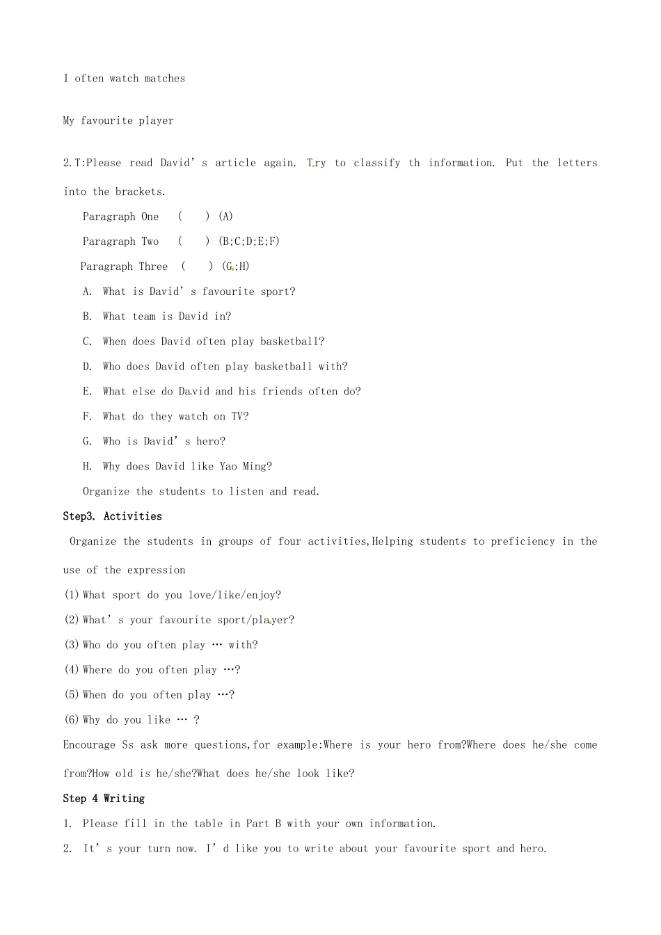 江苏省灌云县穆圩中学七年级英语上册 Unit 2 Let’s play sports Task教案 牛津版_第2页