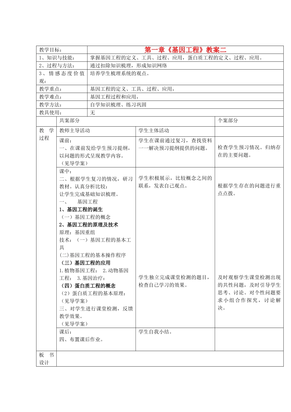 江苏省新沂市棋盘中学高中生物 第一章《基因工程》教案二 新人教版选修3_第1页