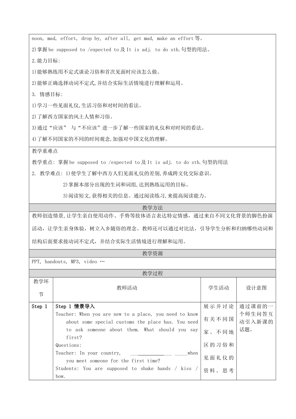 九年级英语全册 Unit 10 You’re supposed to shake hands Section A教学设计 （新版）人教新目标版-（新版）人教新目标版初中九年级全册英语教案_第2页