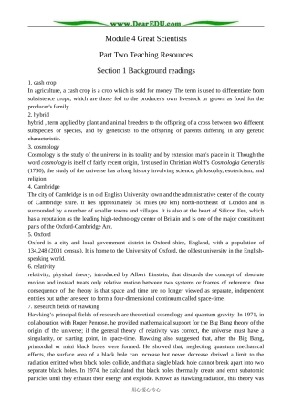 外研版英语必修4 Module4 Great Scientists--Background reading 