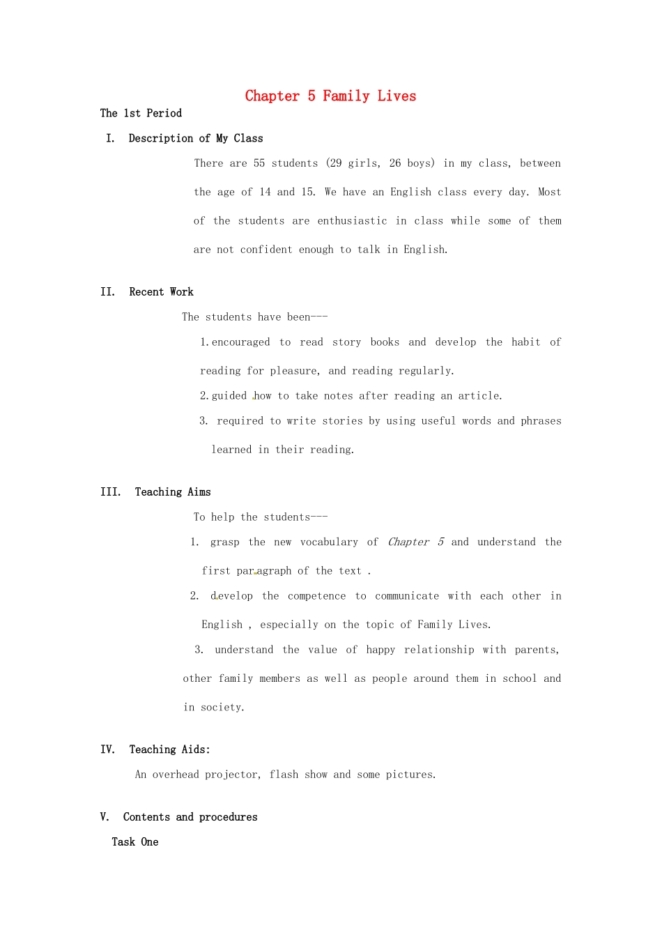 九年级英语下册 Chapter 5 Family Lives教案 牛津沈阳版-牛津沈阳版初中九年级下册英语教案_第1页
