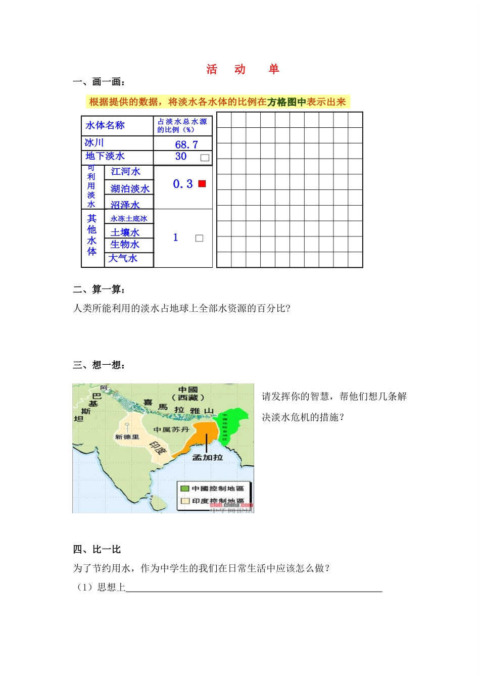 七年级科学下册 第一章 水 1.地球上的水 教案华师大版(二)_第1页
