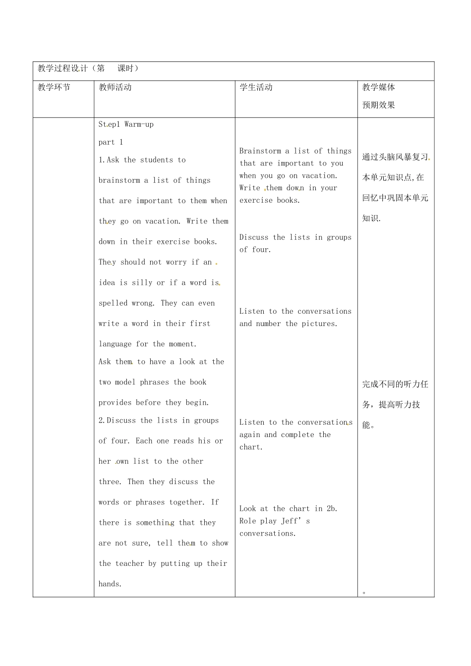 新疆生产建设兵团第五师八十六团第一中学九年级英语全册 Unit 7 Where would you like to visit第三课时教学设计 人教新目标版_第2页