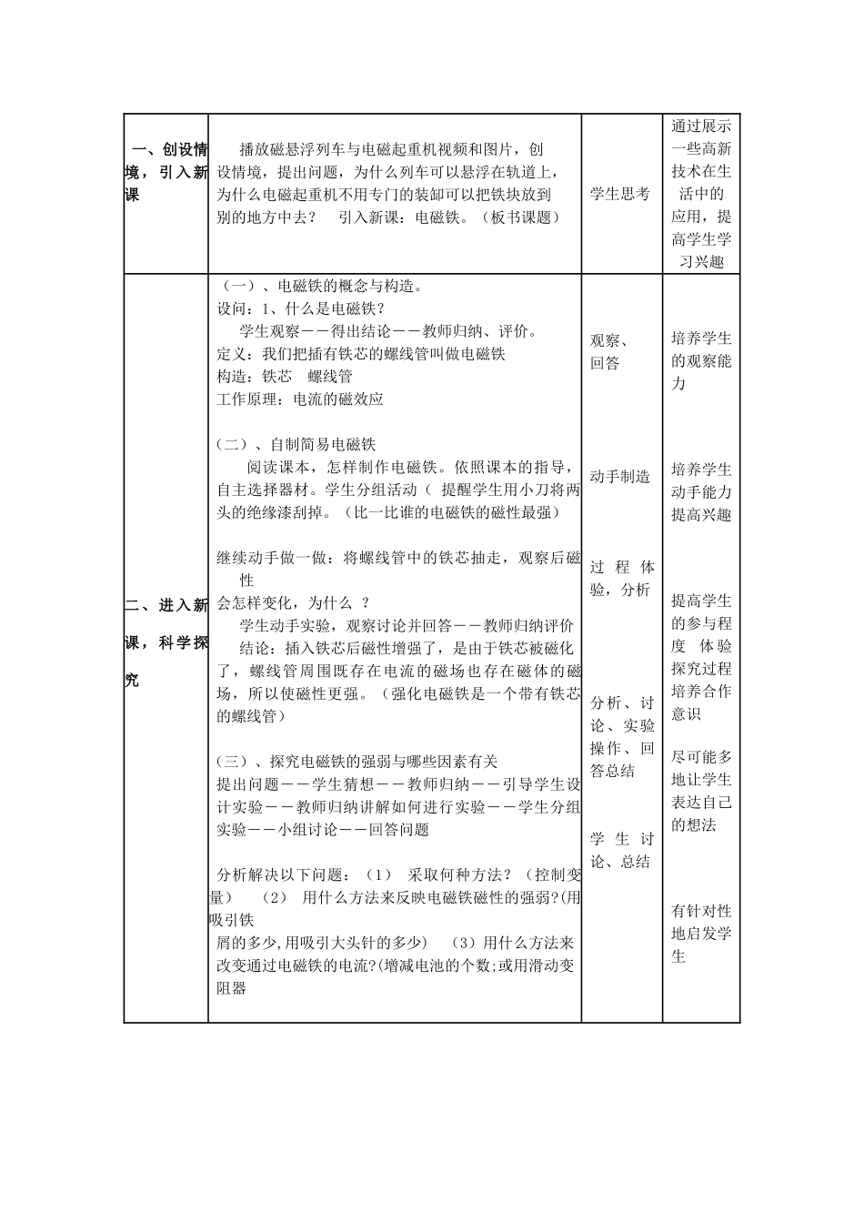 春九年级物理下册 16.3《探究电磁铁的磁性》教案 粤教沪版-粤教沪版初中九年级下册物理教案_第2页