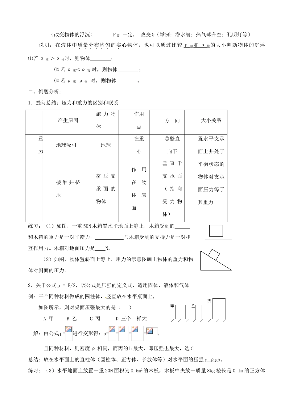 江苏省红蚂蚁教育咨询中心九年级物理 压强和浮力教案1_第2页