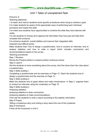 高中英语Unit 1 Tales of unexplained-Task