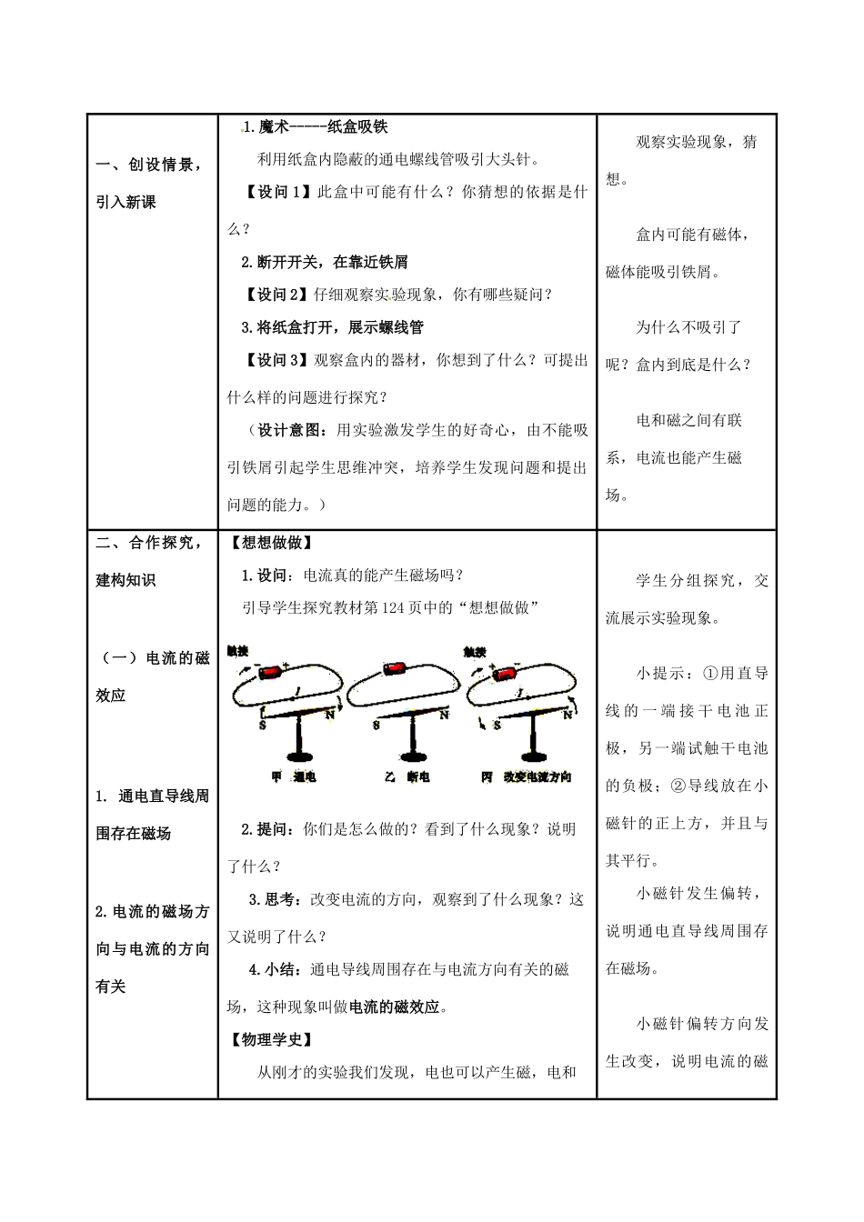 山东省枣庄市峄城区吴林街道中学九年级物理全册 20.2 电生磁教案 （新版）新人教版_第2页