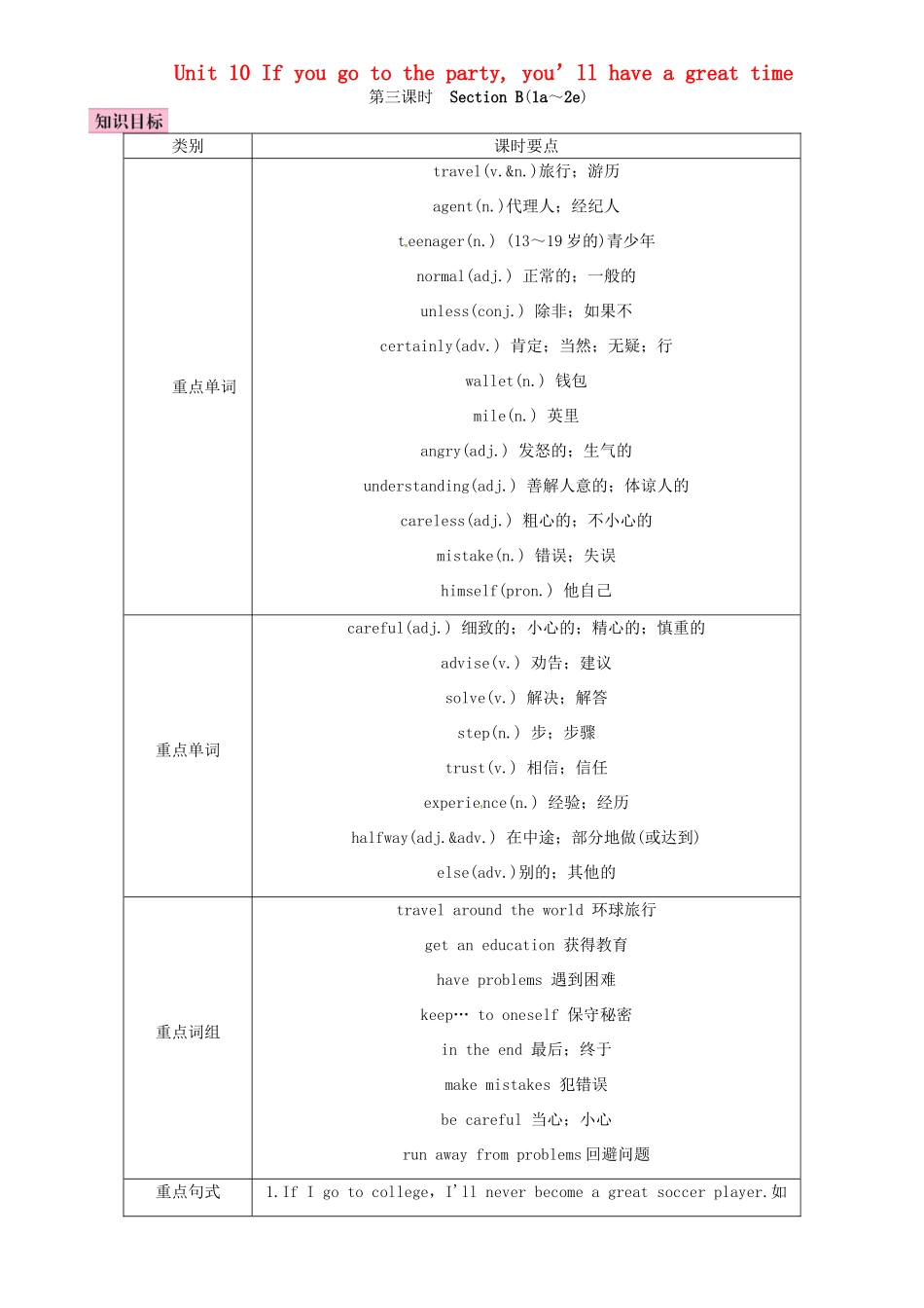 八年级英语上册 Unit 10 If you go to the party you’ll have a great time（第3课时）教案 （新版）人教新目标版-（新版）人教新目标版初中八年级上册英语教案_第1页