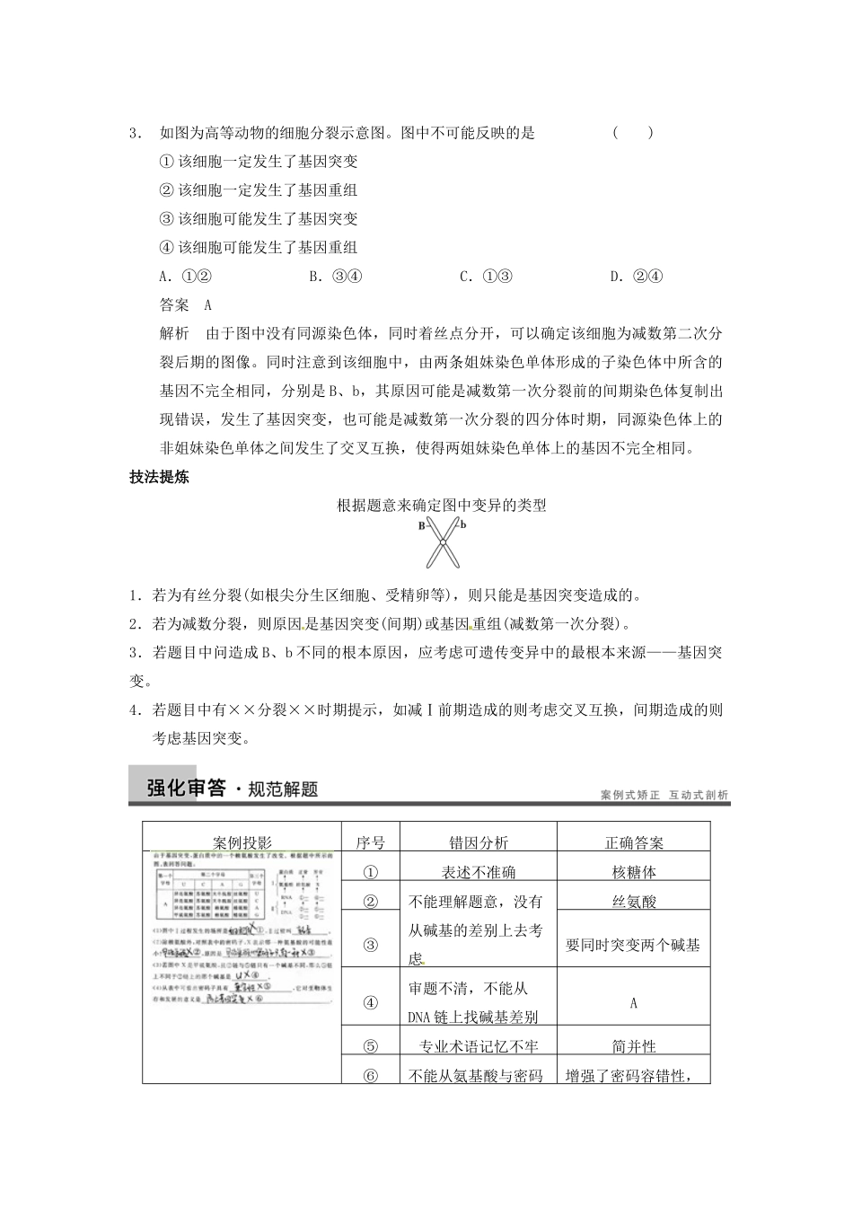 重庆市万州分水中学高考生物 第5章《基因突变及其他变异》考点复习二 比较三种类型的基因重组 新人教版必修2_第2页