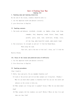 七年级英语下册 Unit 4 Finding your way Reading II教案 （新版）牛津版-（新版）牛津版初中七年级下册英语教案