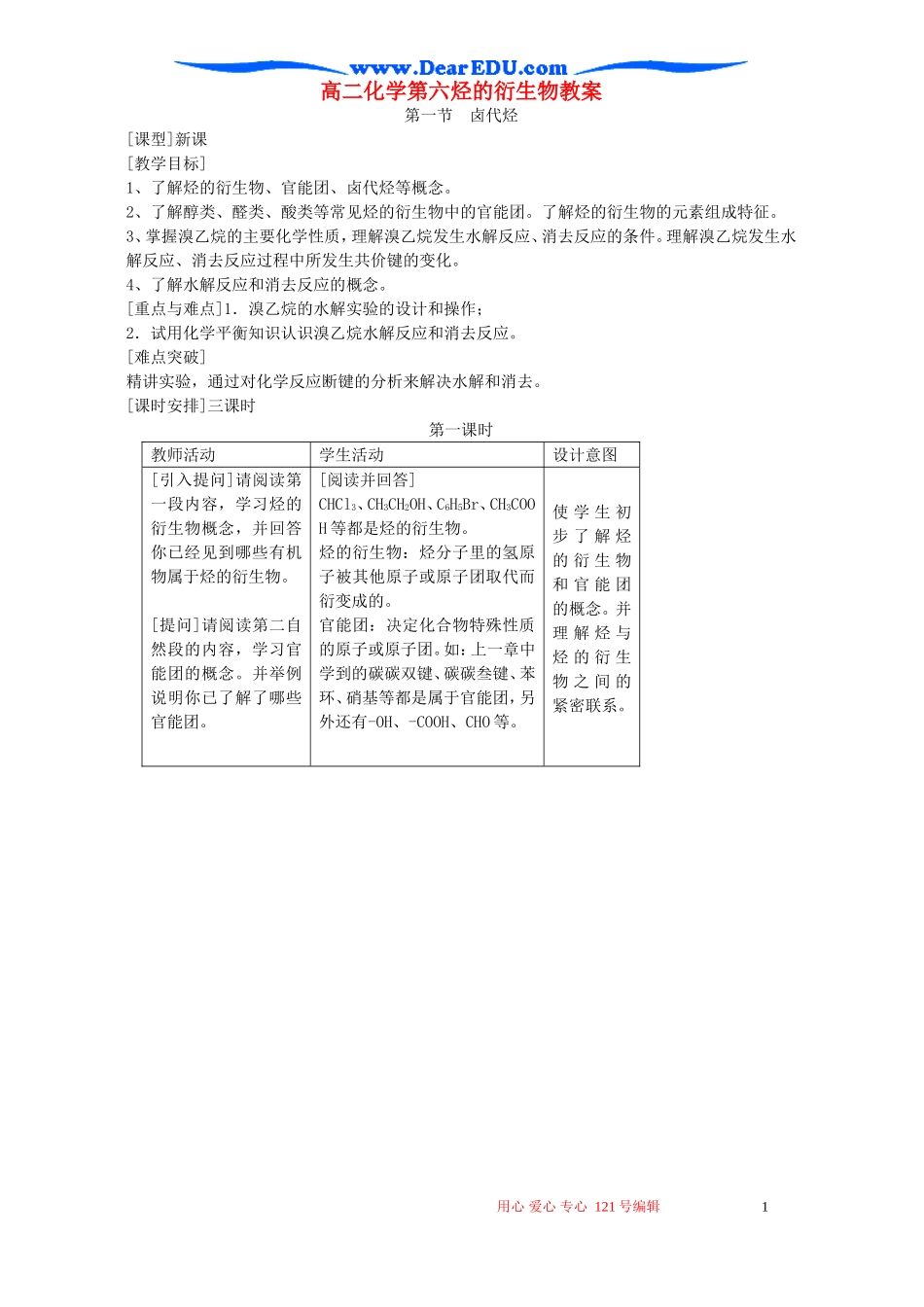 高二化学第六烃的衍生物教案_第1页