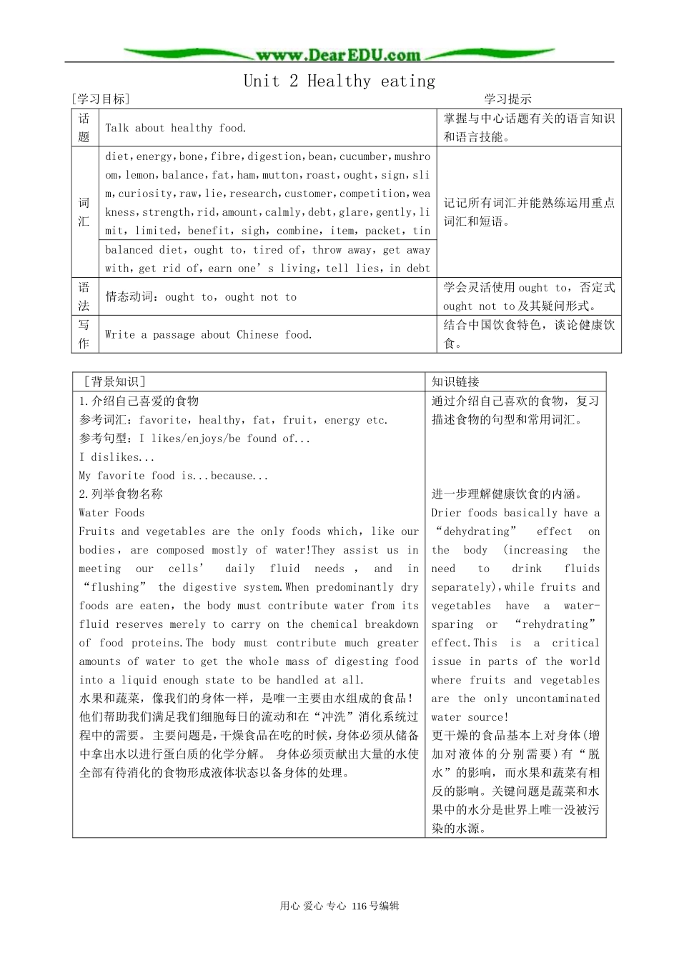 高中英语Unit 2 Healthy eating教案2 新课标 人教版 必修3_第1页