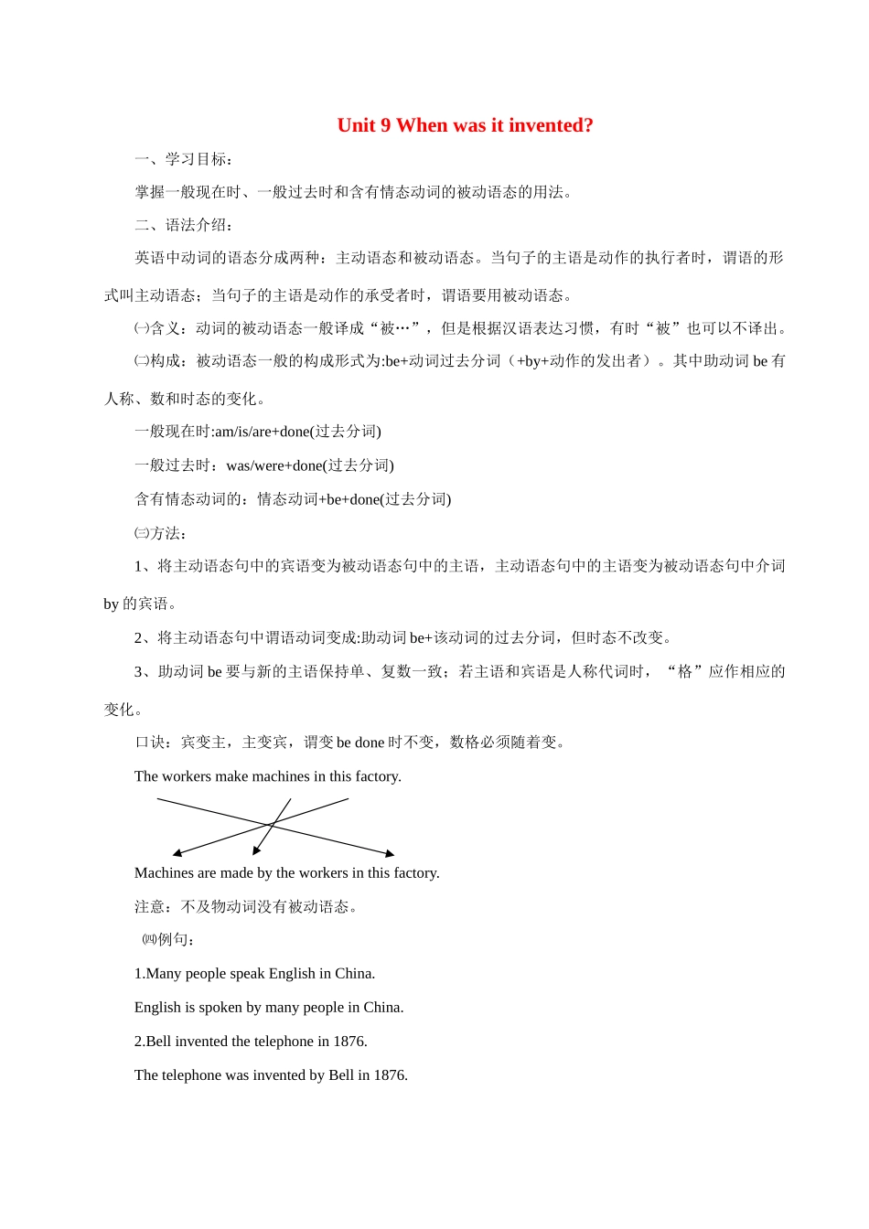 九年级英语 Unit 9 When was it invented教案（人教新目标九年级）_第1页