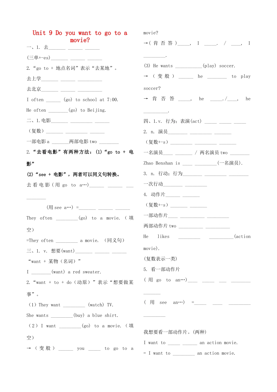 七年级英语上册 Unit 9 单词与讲义 人教新目标版_第1页