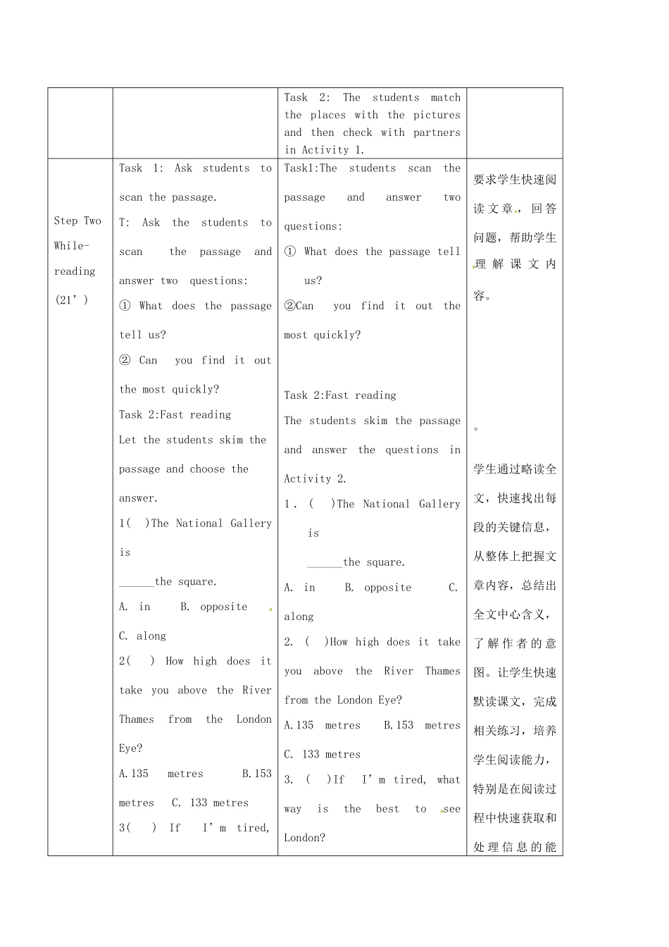 广东省惠东县教育教学研究室七年级英语下册 Module 6 Unit 2 The London Eye is on your right教案 （新版）外研版_第2页