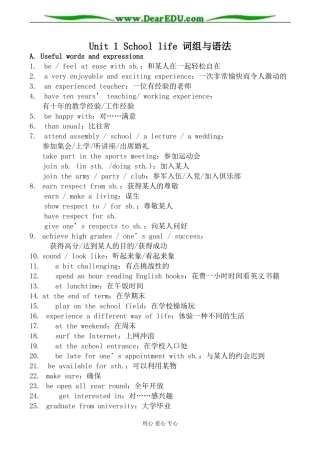 牛津版必修1高中英语Unit1 School life 词组与语法