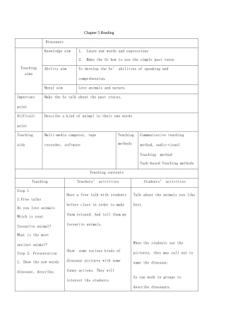 八年级英语上：Chapter 5 Reading教案沈阳牛津版