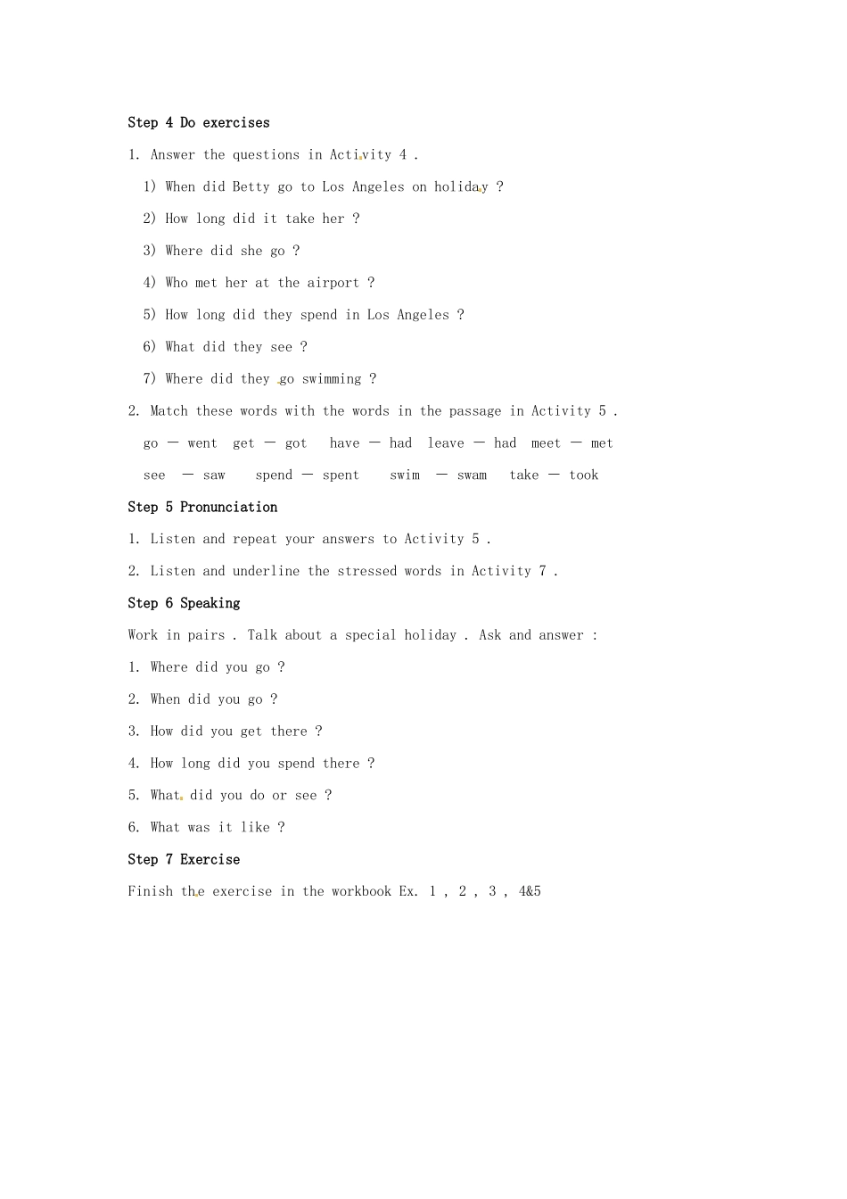 七年级英语下册 Module 12 Unit 1 I went to Los Angeles two years ago教案 外研版_第2页