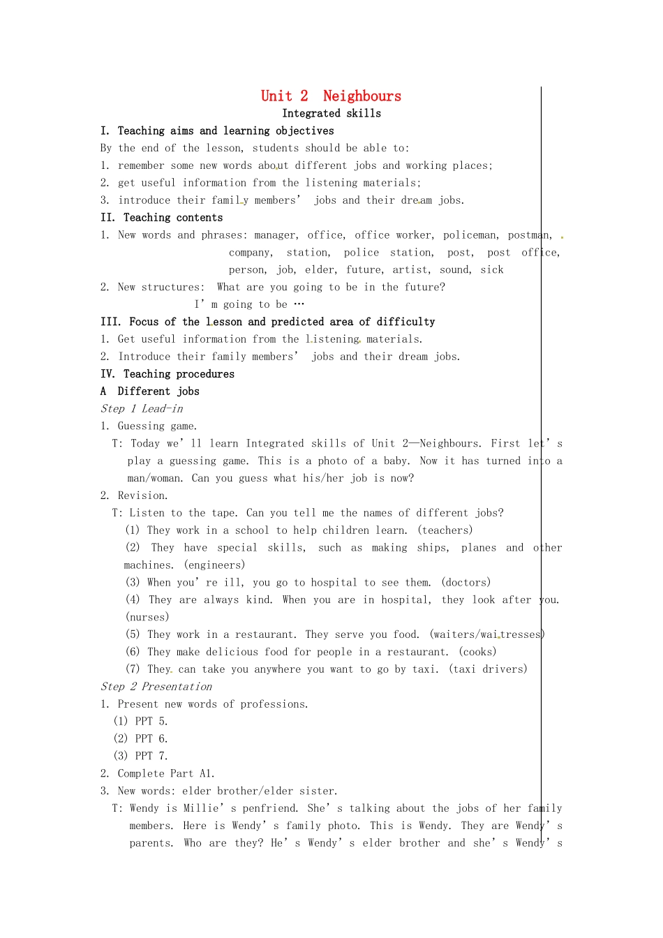 七年级英语下册 Unit 2 Neighbours（第5课时）教案 （新版）牛津版-（新版）牛津版初中七年级下册英语教案_第1页