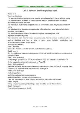 高中英语Unit 1 Tales of the Unexplained-Task