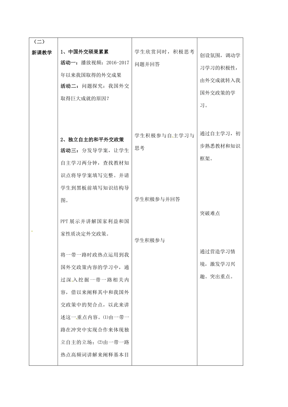 高中政治《9.3 我国外交政策的基本目标和宗旨》教学设计（2） 新人教版必修2-新人教版高一必修2政治教案_第2页