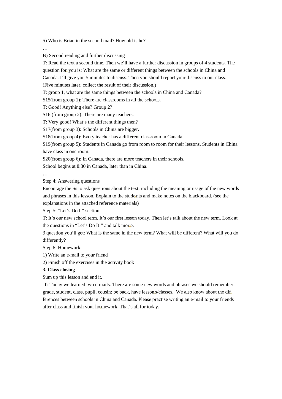 八年级英语上册 Unit 1 Lesson 1 Li Ming Is Back to School教案 冀教版_第3页