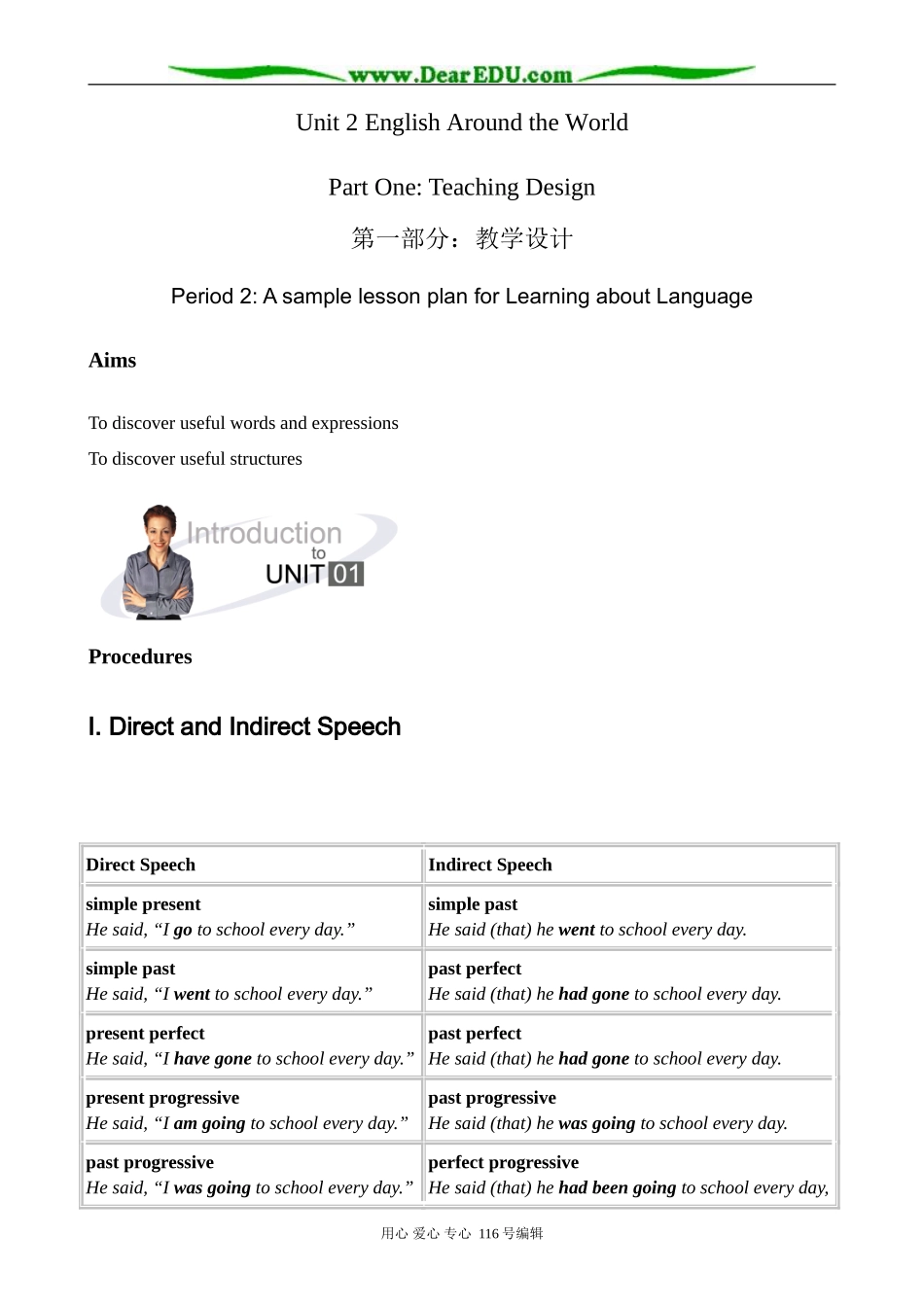 高中英语Unit 2 Learing about language教案 新课标 人教版 必修1_第1页