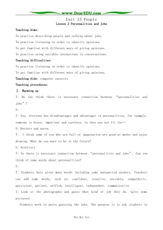 英语北师大版必修5 U13 People--Lesson 2 Personalities and Jobs