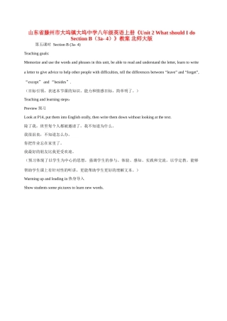 山东省滕州市大坞镇大坞中学八年级英语上册《Unit 2 What should I do Section B（3a- 4）》教案 北师大版