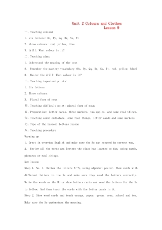 七年级英语上册 Unit 2 Colours and Clothes Lesson 9-Lesson 10教案 冀教版