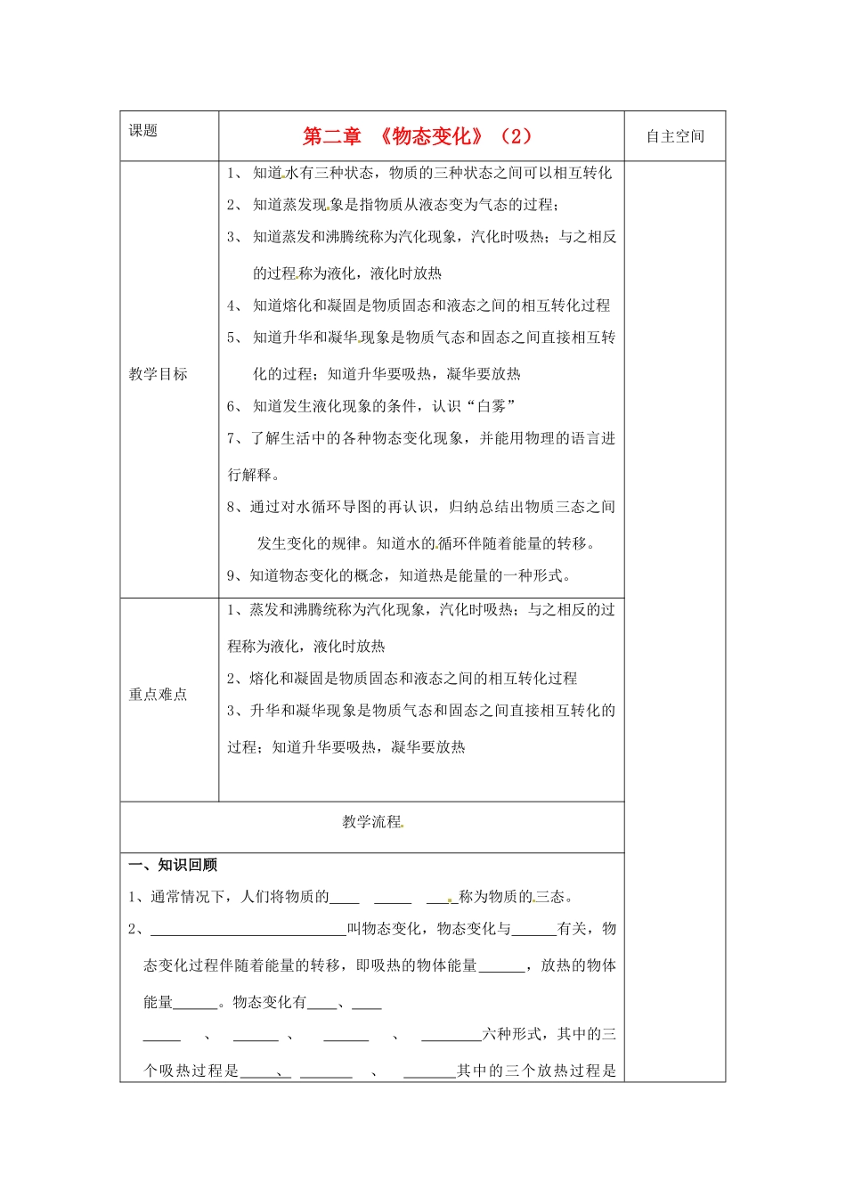 八年级物理上册 第二章 物态变化复习教案2 （新版）苏科版-（新版）苏科版初中八年级上册物理教案_第1页