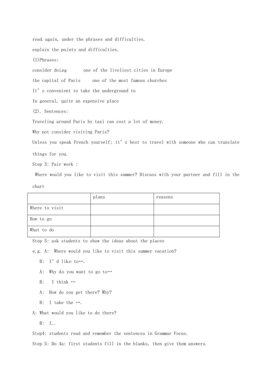 八年级英语下册 Unit 3 Where would you like to visit Period 2教案 （新版）鲁教版五四制-鲁教版五四制初中八年级下册英语教案_第2页