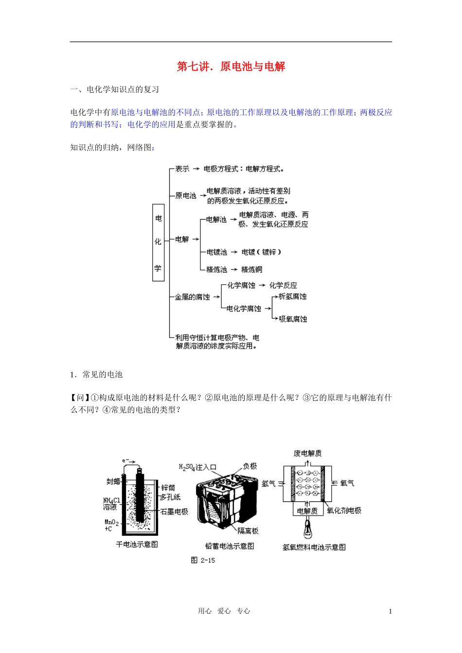 高三化学二轮专题复习 原电池与电解教案_第1页