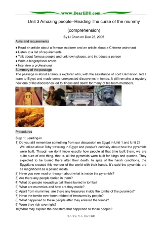 高中英语Unit 3 Amazing people-Reading The curse of the mummy (comprehension)