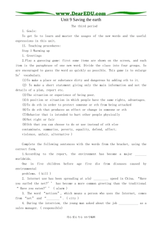 人教版高中英语第二册Unit9 Saving the earth--The third period