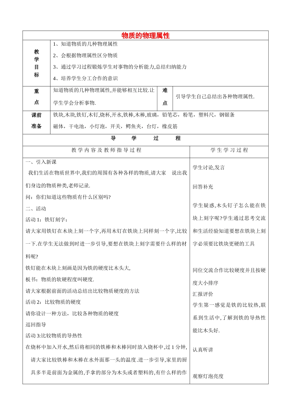 八年级物理下册 物质的物理属性2教案  苏科版_第1页