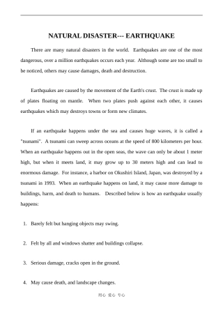 高中英语Unit10 Frightening nature文章 Natural disaster旧人教第二册上