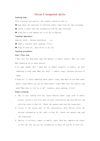八年级英语下册 Unit 5 Good manners Period 6 Integrated skills教案 （新版）牛津版-（新版）牛津版初中八年级下册英语教案