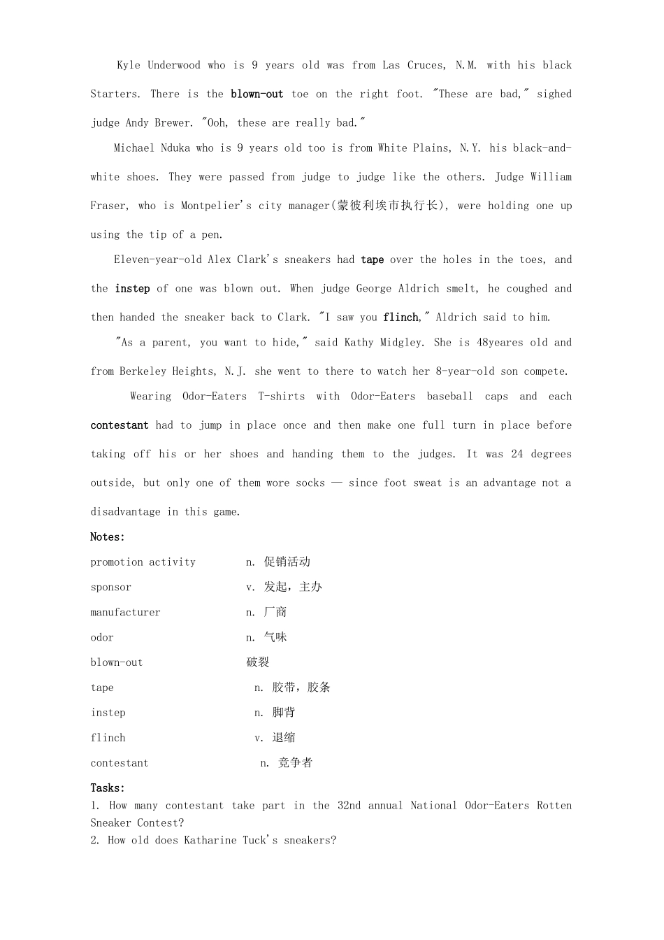 初中英语 阅读训练 13-year-old wins rotten sneaker contest_第2页