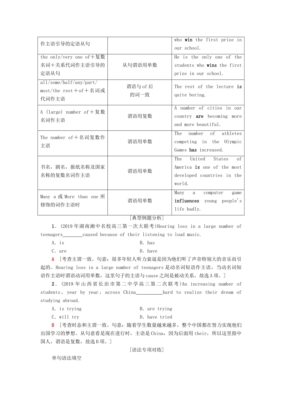 广东省高考英语学业水平合格考试总复习 第2部分 基础语法突破 板块1 第4讲 主谓一致（教师用书）教案-人教版高三全册英语教案_第2页