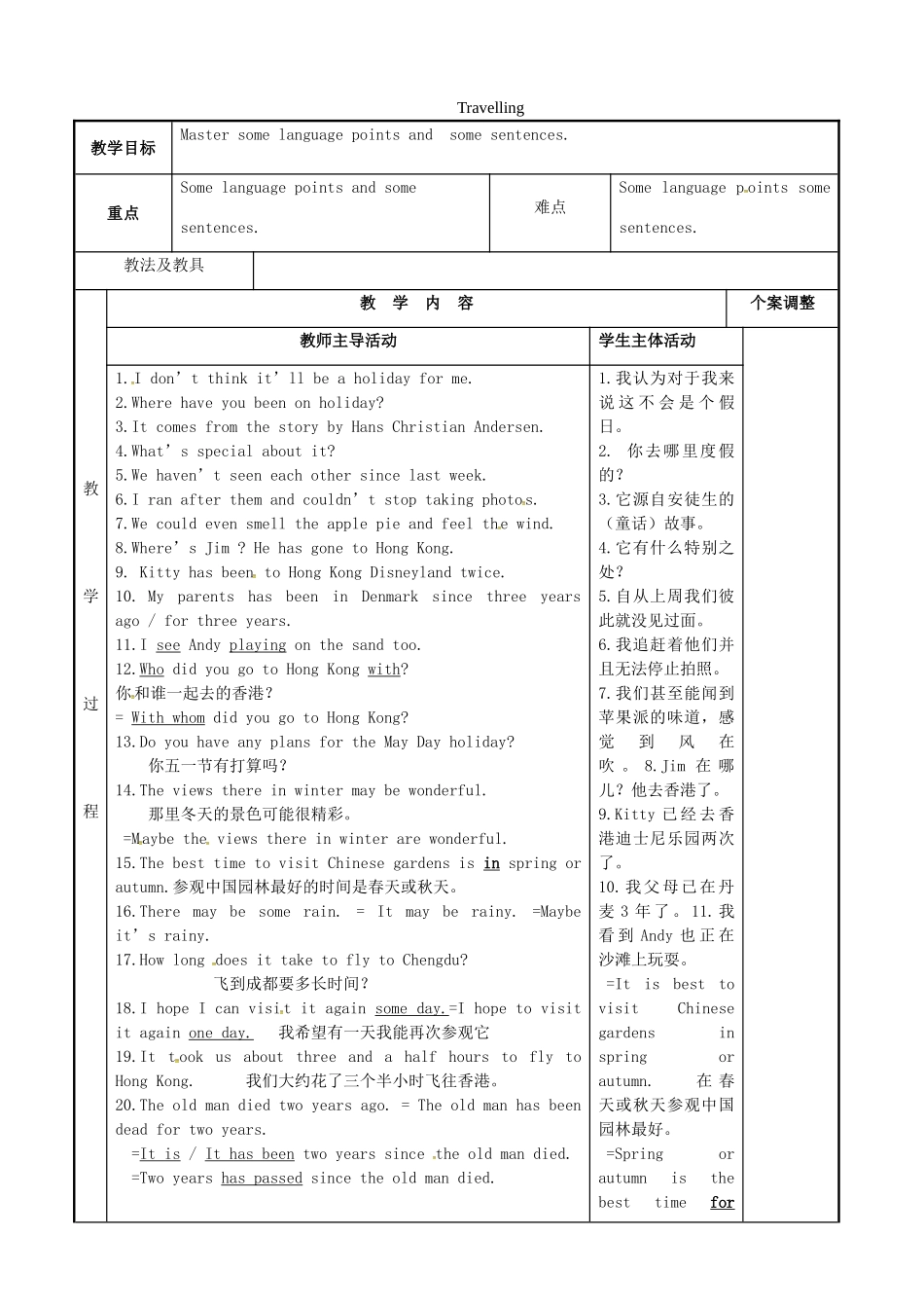 八年级英语下册 Unit 2 Travelling复习教案2 （新版）牛津版-（新版）牛津版初中八年级下册英语教案_第1页