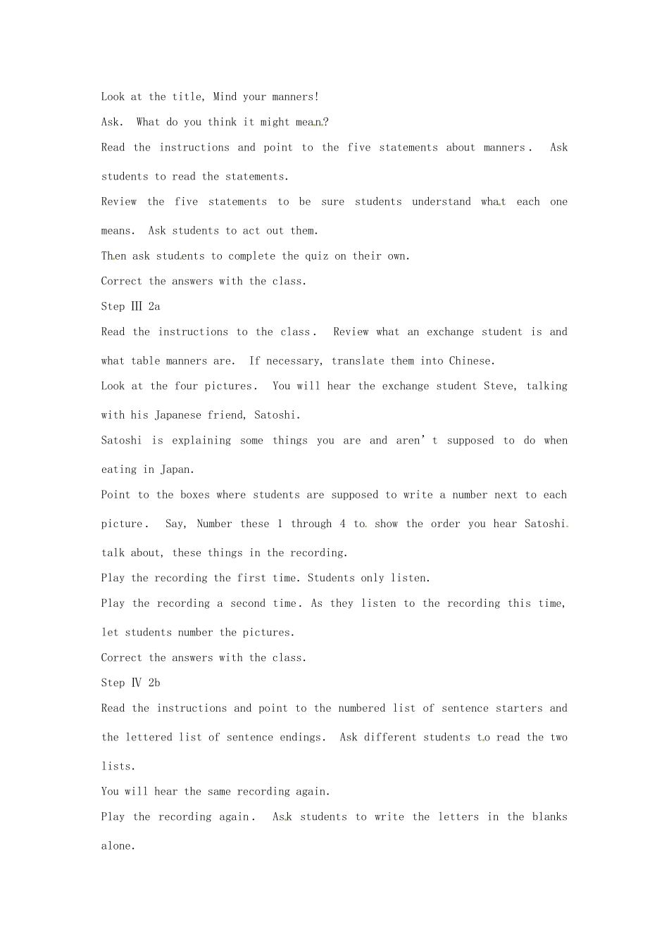 新疆石河子市第八中学九年级英语全册 Unit 12 You’ re supposed to shake hands Period 4教案 人教新目标版_第2页