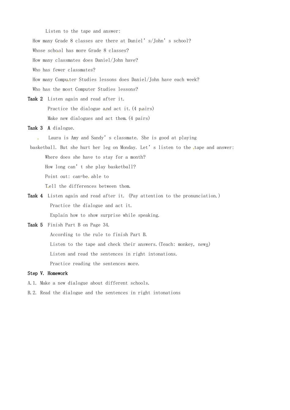 江苏省东台市唐洋镇中学八年级英语上册《Unit 2 School life Speak up & Pronunciation》教案 牛津版_第2页