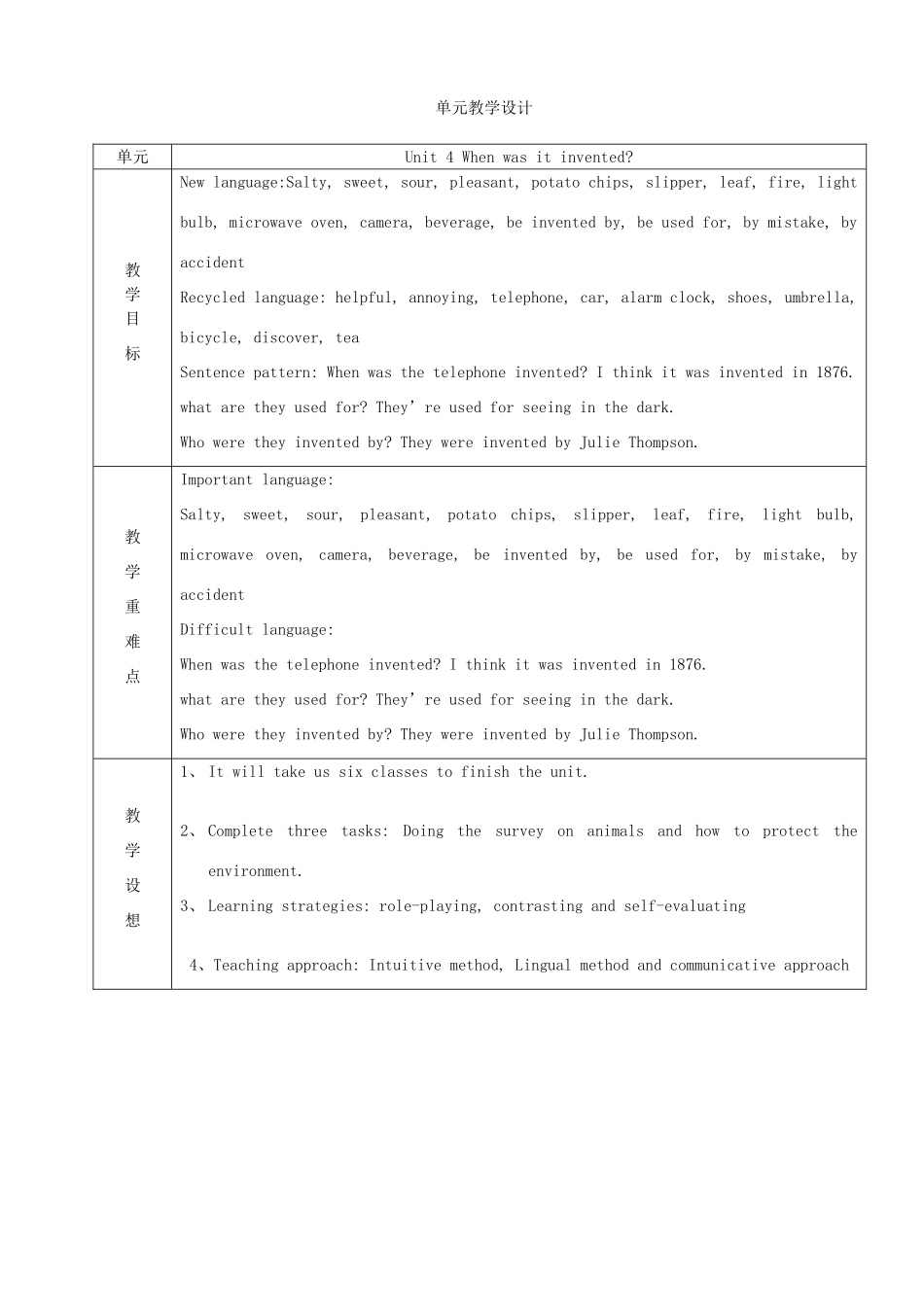 山东省烟台20中九年级英语 《unit 4》教案_第1页