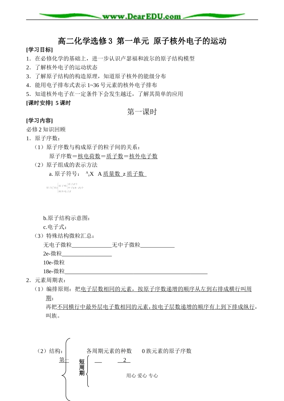 高二化学选修3 第一单元 原子核外电子的运动_第1页