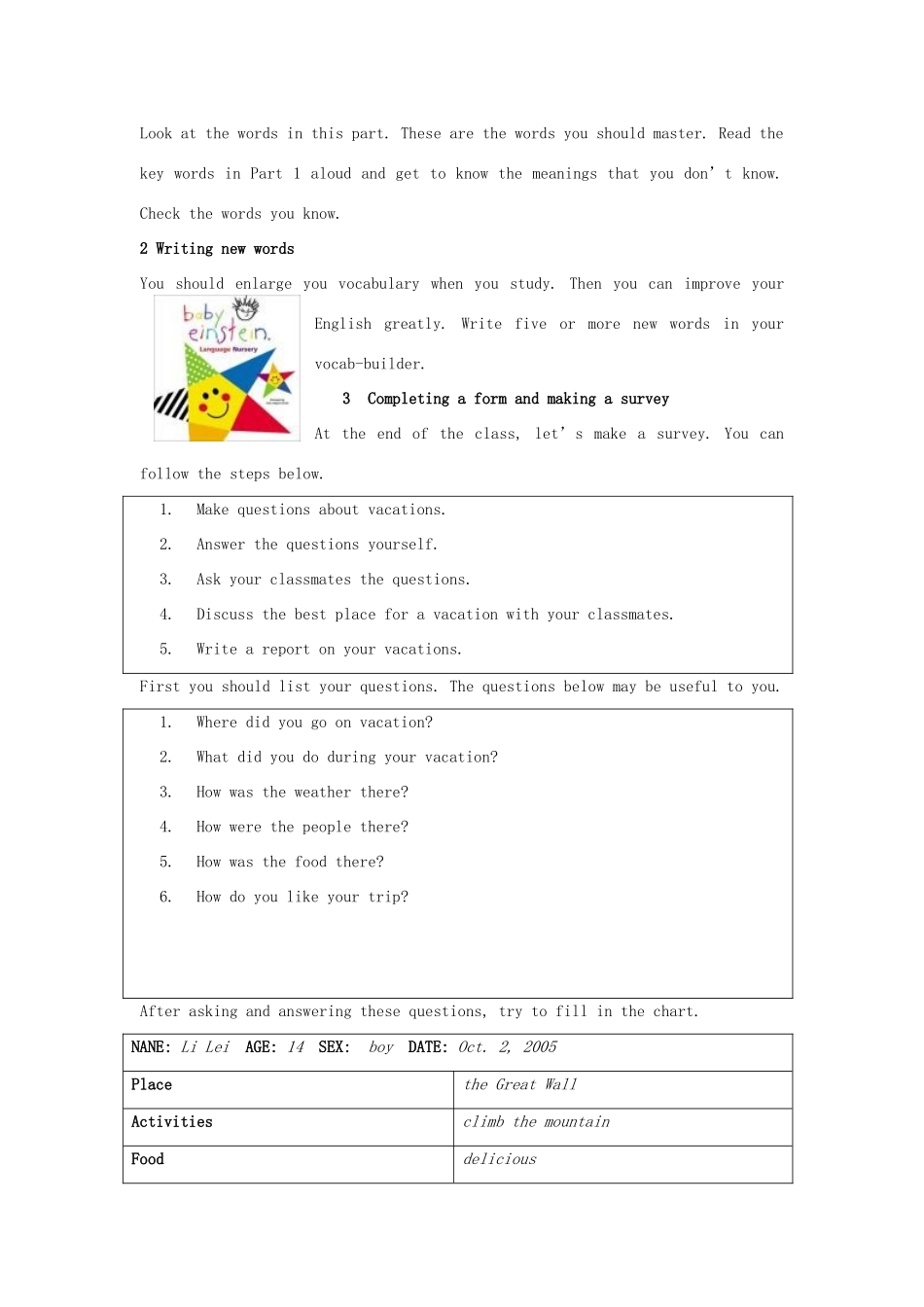 四川省江油市七年级英语下册《Unit 10 Where did you go on vacation Self Check》教案 人教新目标板_第2页