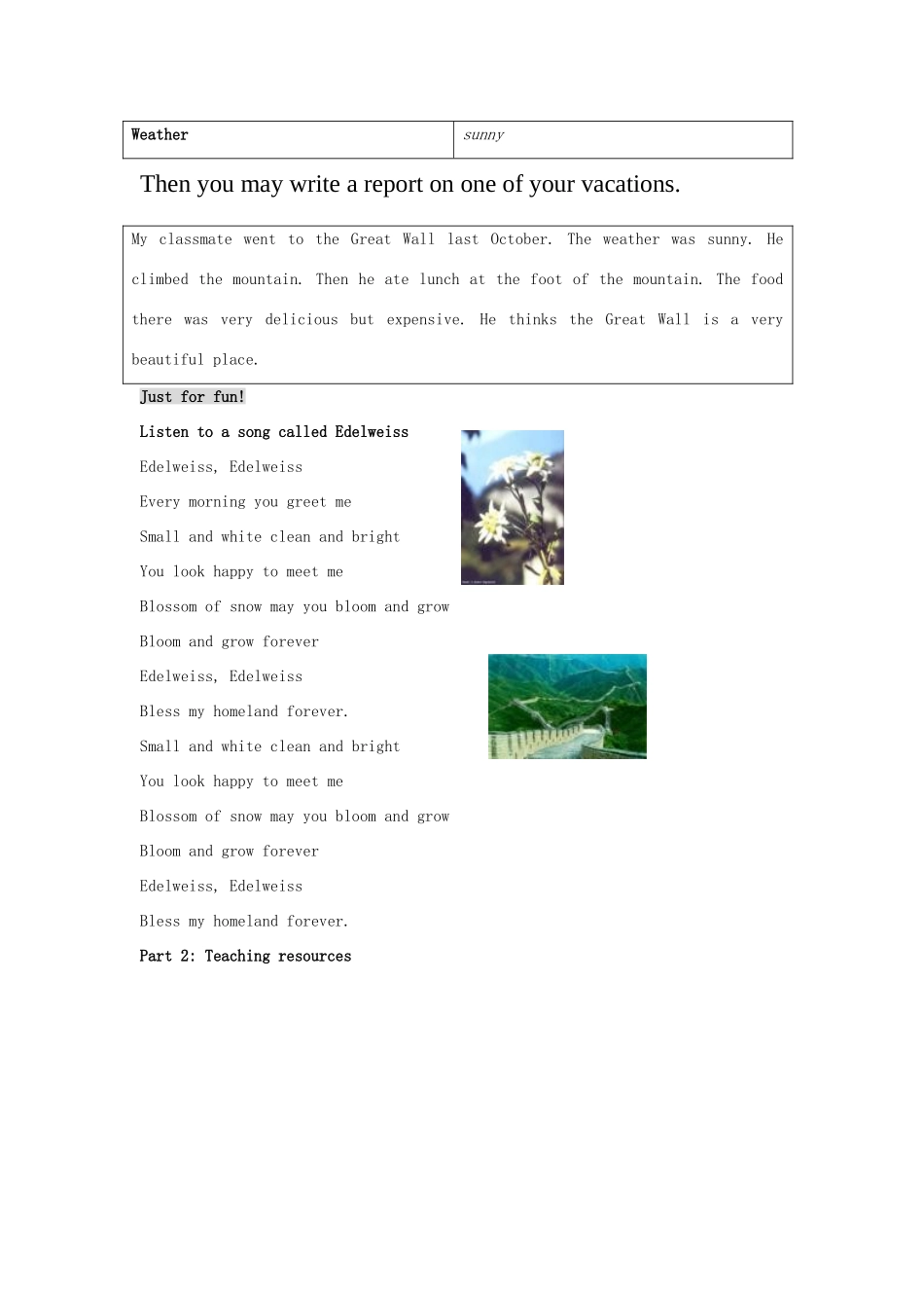 四川省江油市七年级英语下册《Unit 10 Where did you go on vacation Self Check》教案 人教新目标板_第3页