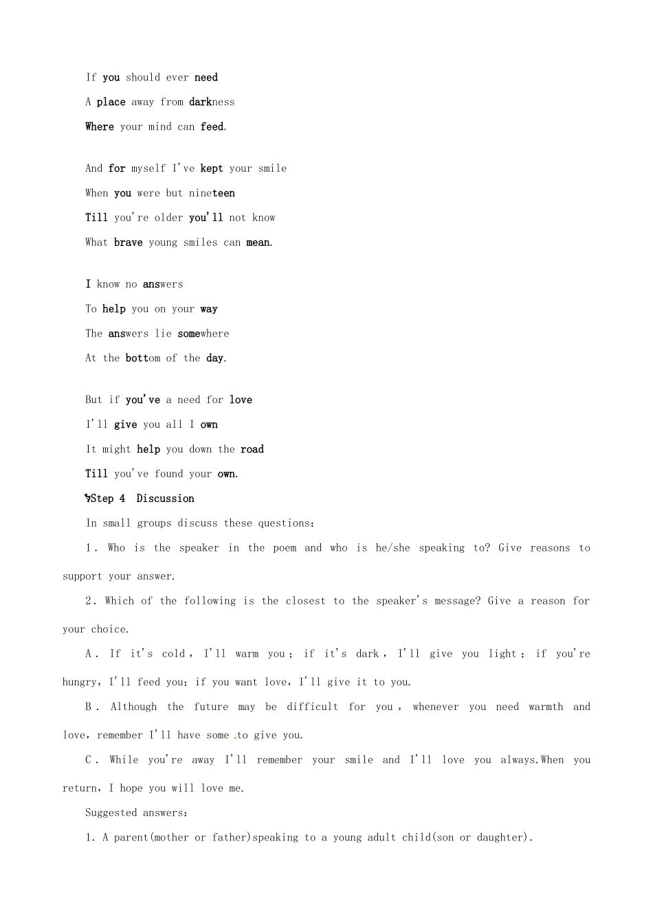 云南省弥勒县庆来中学高中英语 Unit 2 Poems Period 5 Reading and Writing优秀教案 新人教版选修6_第3页